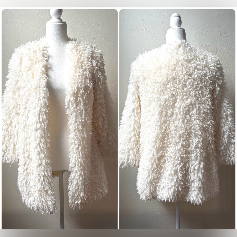 Vertigo Cream Shaggy Eyelash Knit Cardigan Jacket Small
